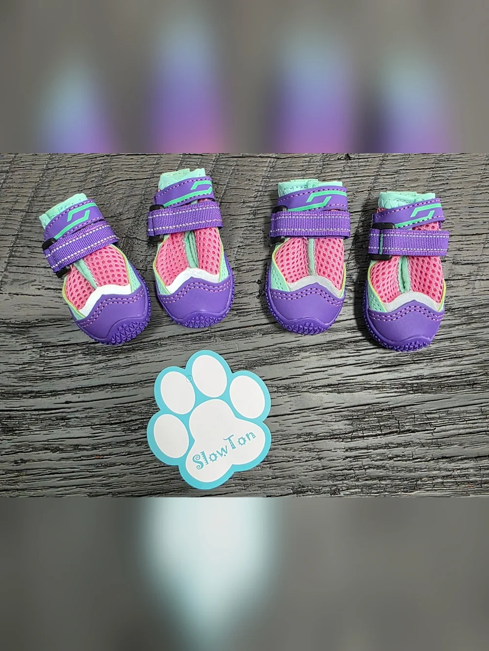 New Slow Ton Reflective Purple and Pink Dog Boots with Mint Accents (SIZE:0)